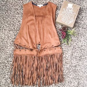 Suede brown fringe vest